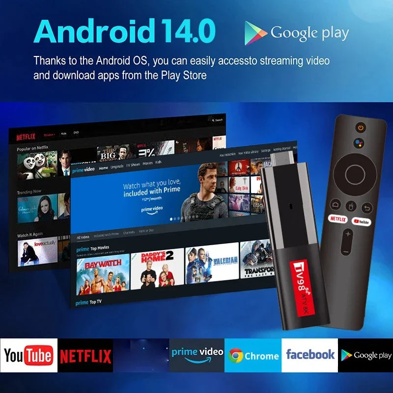 8K Android 14 TV Stick: HDR, WiFi 2.4/5G Streaming Box