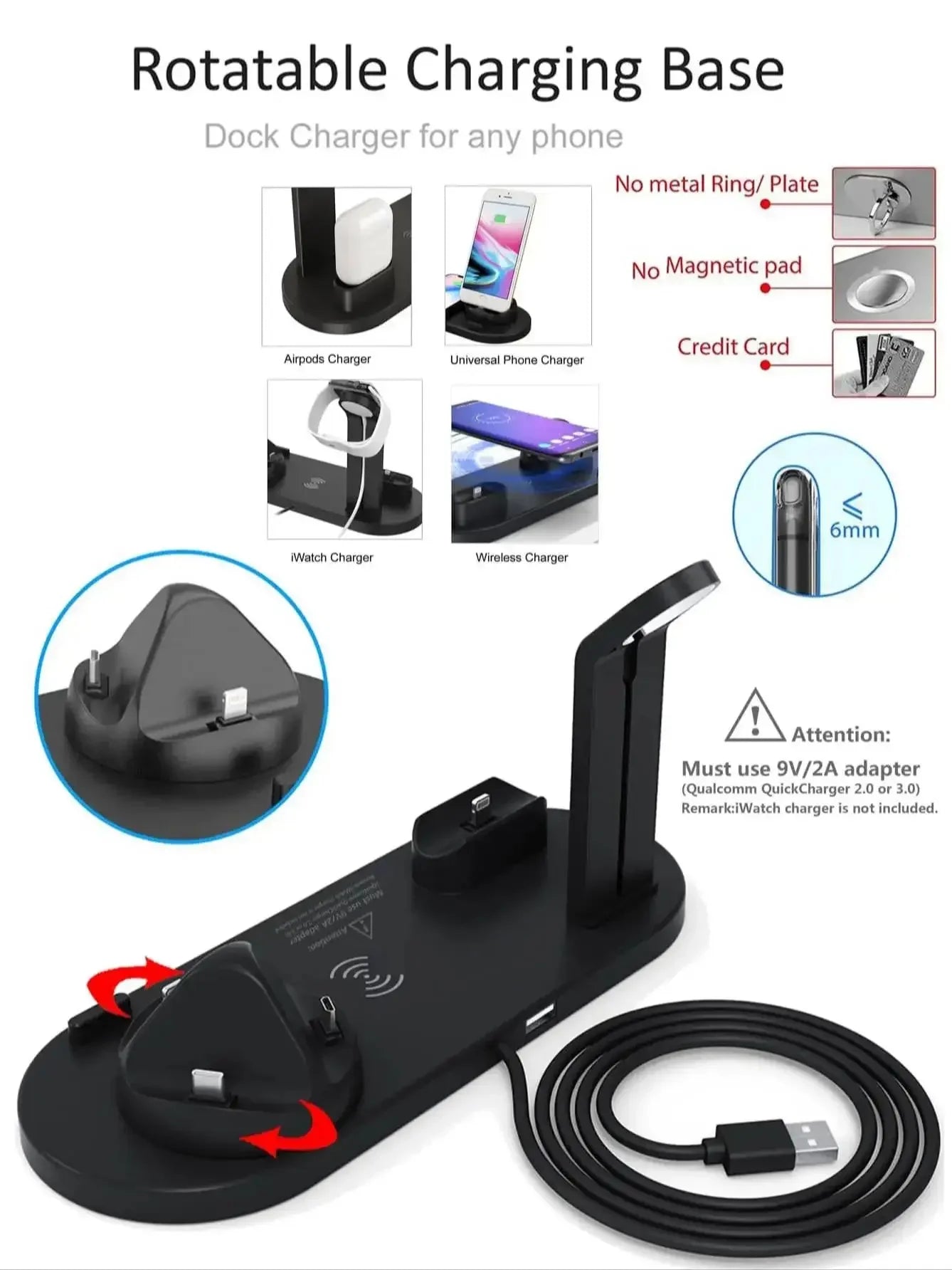 100W 6-in-1 Wireless Charger for iPhone, Apple Watch, AirPods