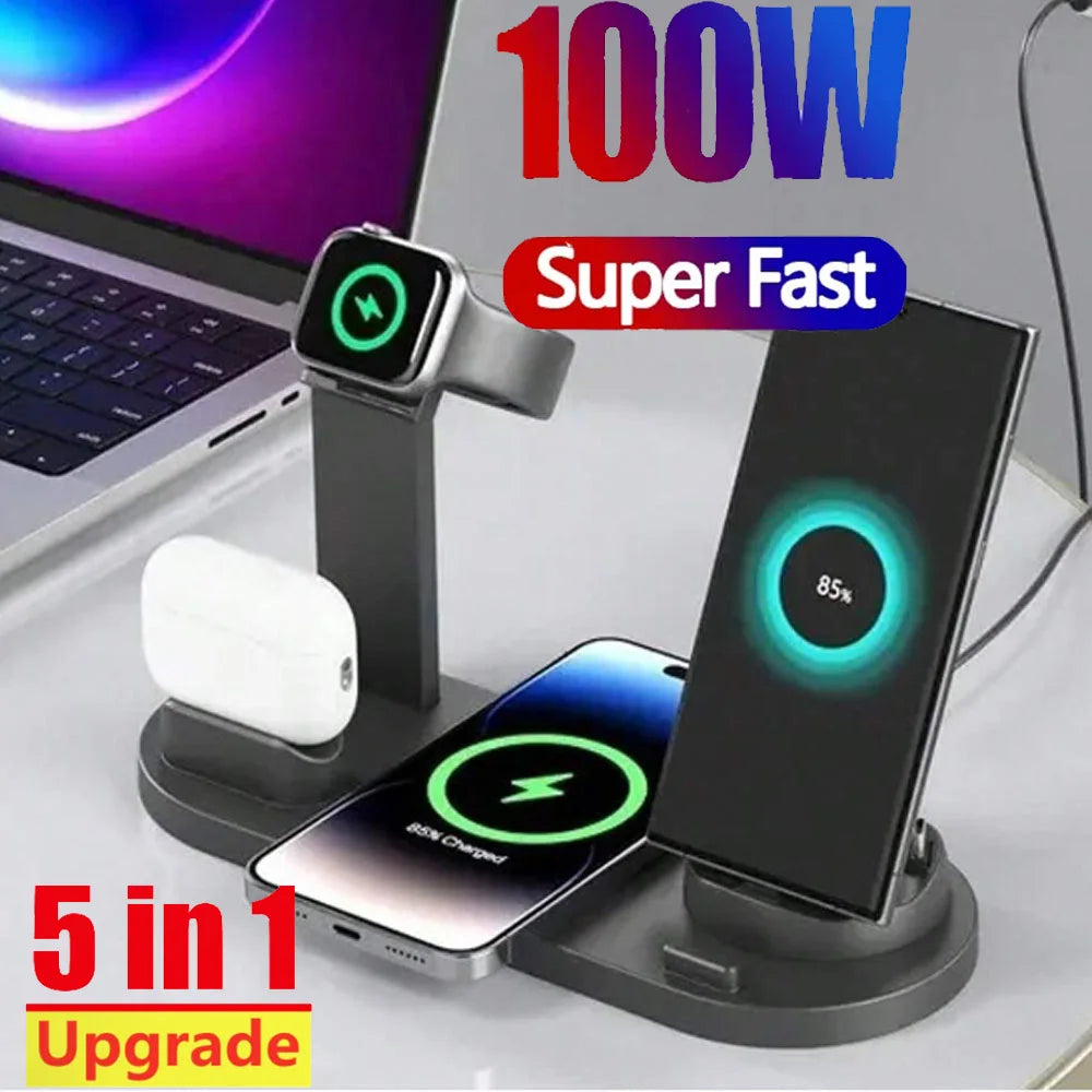 5-in-1 Wireless Charger for iPhone, Watch & AirPods Fast Dock