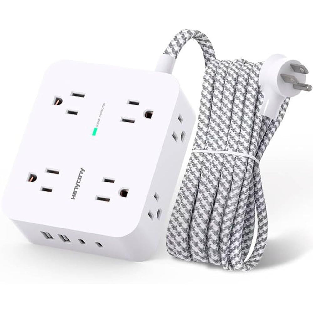 Surge Protector Power Strip 8 Outlets 4 USB 2 USB-C 5Ft Cord