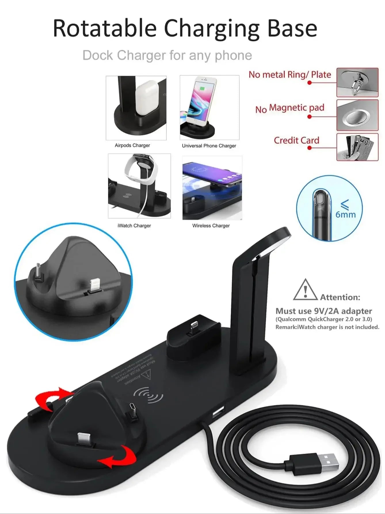 100W 6-in-1 Wireless Charger for iPhone, Apple Watch, AirPods
