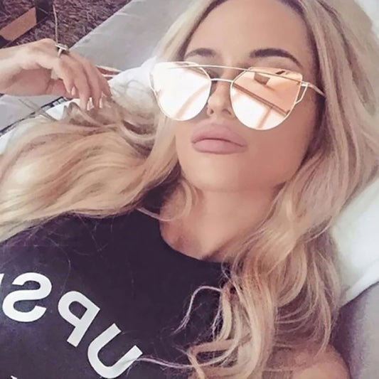 Cat Eye Rose Gold Mirror Women's Sunglasses - Vintage Style