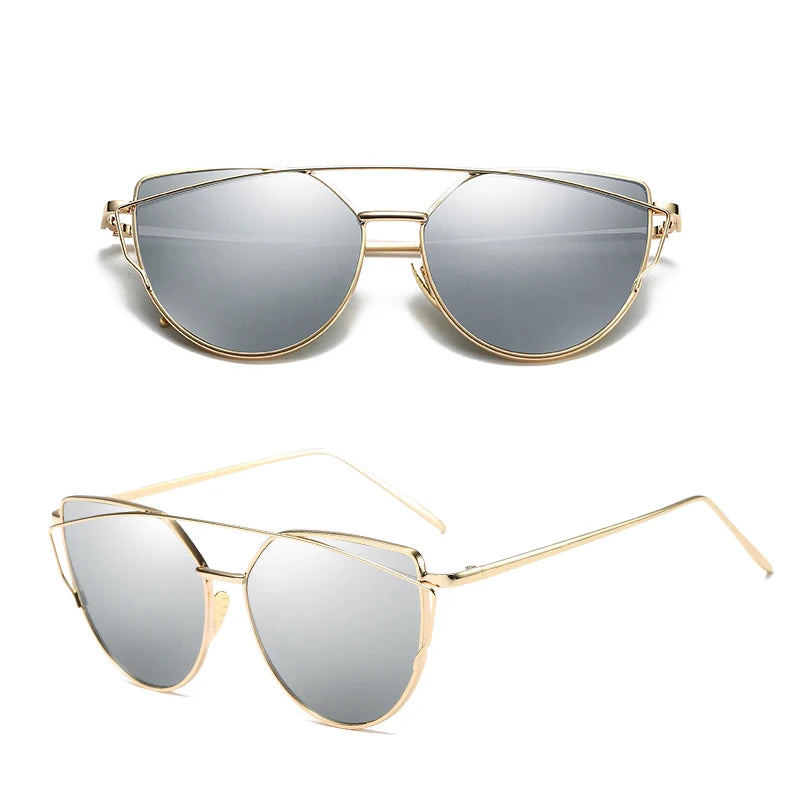 Cat Eye Rose Gold Mirror Women's Sunglasses - Vintage Style