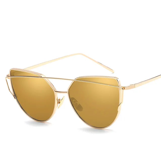 Cat Eye Rose Gold Mirror Women's Sunglasses - Vintage Style