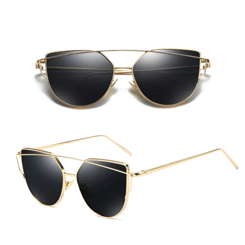 Cat Eye Rose Gold Mirror Women's Sunglasses - Vintage Style