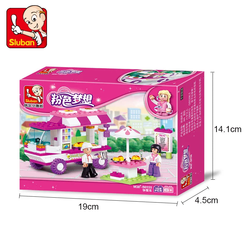 SLUBAN Girl Food Truck Building Blocks Toy Set