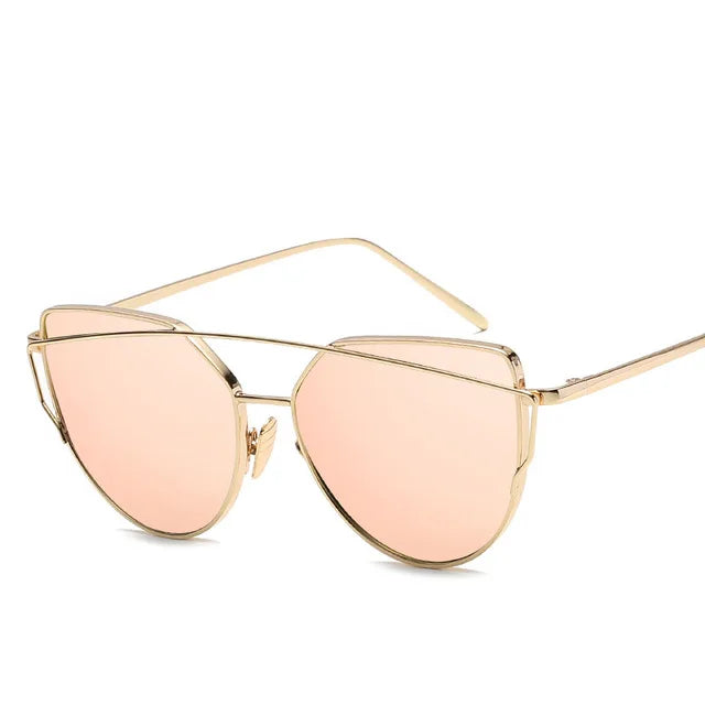 Cat Eye Rose Gold Mirror Women's Sunglasses - Vintage Style