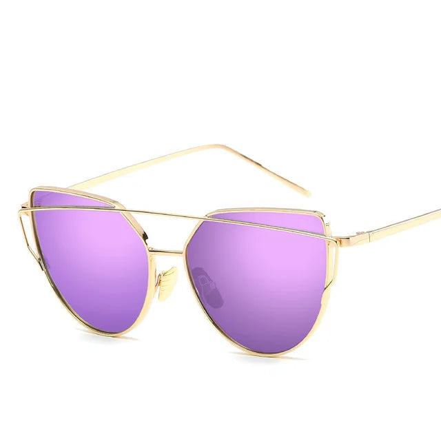 Cat Eye Rose Gold Mirror Women's Sunglasses - Vintage Style