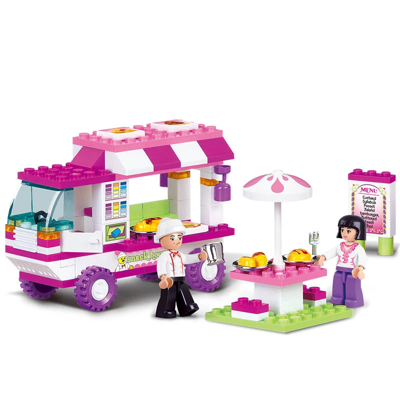SLUBAN Girl Food Truck Building Blocks Toy Set