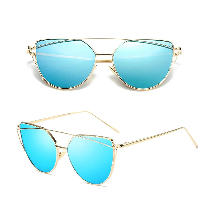 Cat Eye Rose Gold Mirror Women's Sunglasses - Vintage Style