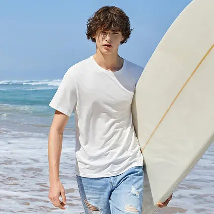 Men's Summer Cotton T-Shirts 2024 - O Neck Stretch Solid