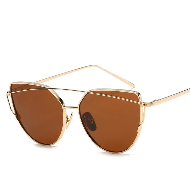Cat Eye Rose Gold Mirror Women's Sunglasses - Vintage Style