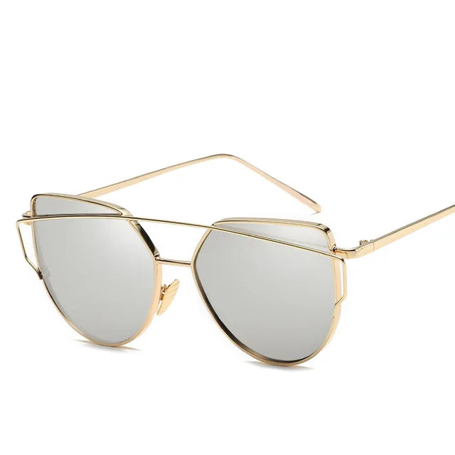 Cat Eye Rose Gold Mirror Women's Sunglasses - Vintage Style