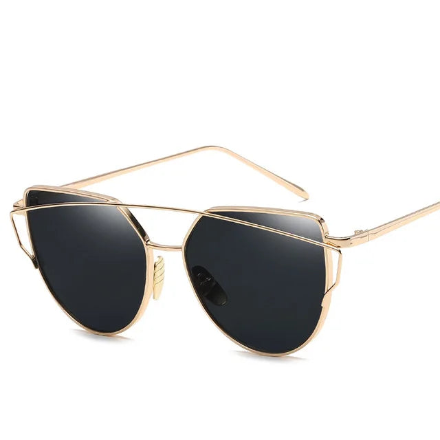 Cat Eye Rose Gold Mirror Women's Sunglasses - Vintage Style