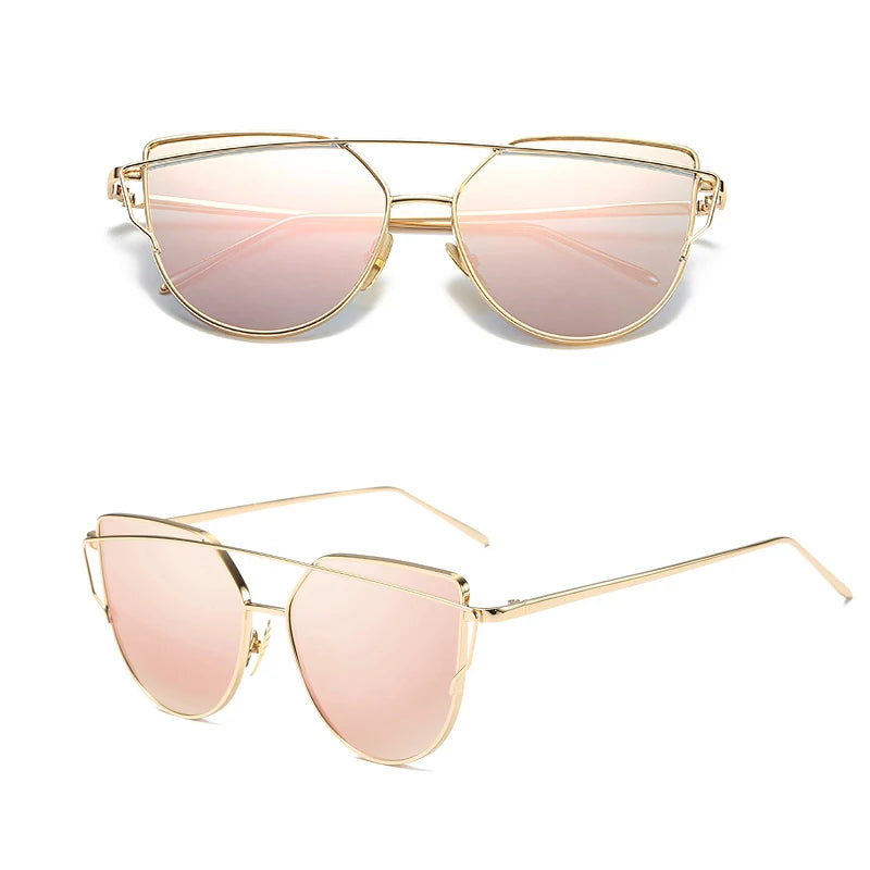 Cat Eye Rose Gold Mirror Women's Sunglasses - Vintage Style