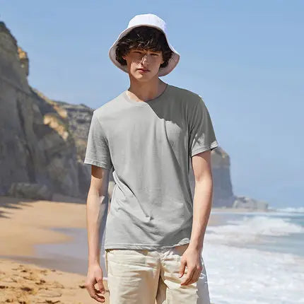 Men's Summer Cotton T-Shirts 2024 - O Neck Stretch Solid