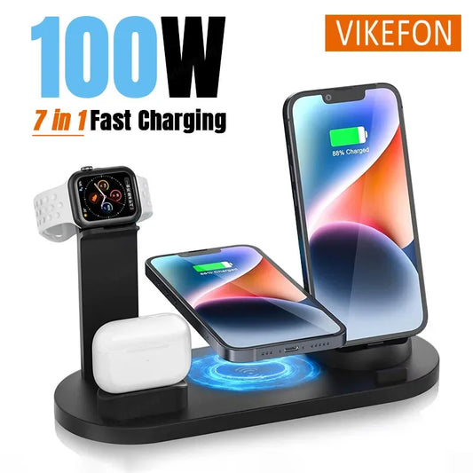 100W Wireless Charger Stand for iPhone & Apple Watch Fast Dock