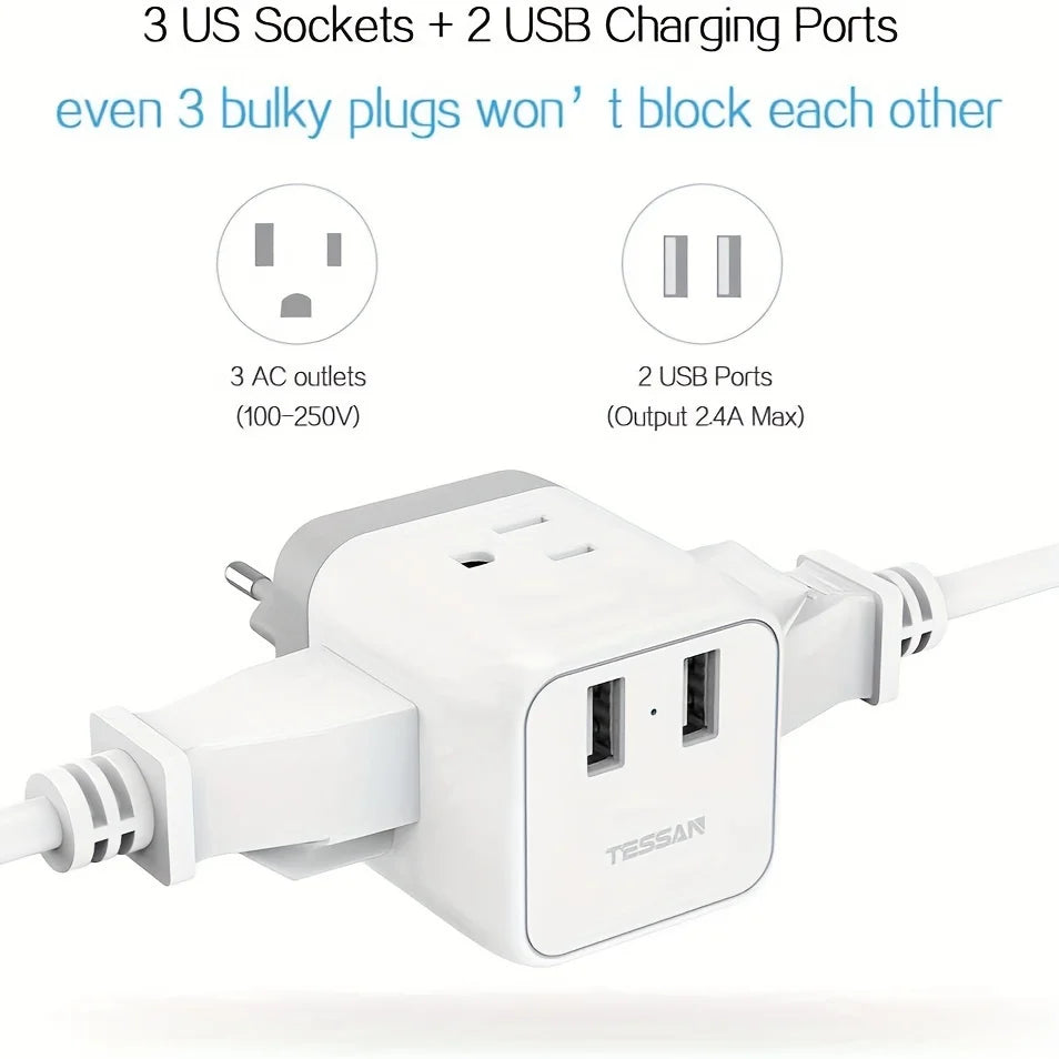 US to Europe Plug Adapter 5-in-1 Travel Adapter by TESSAN