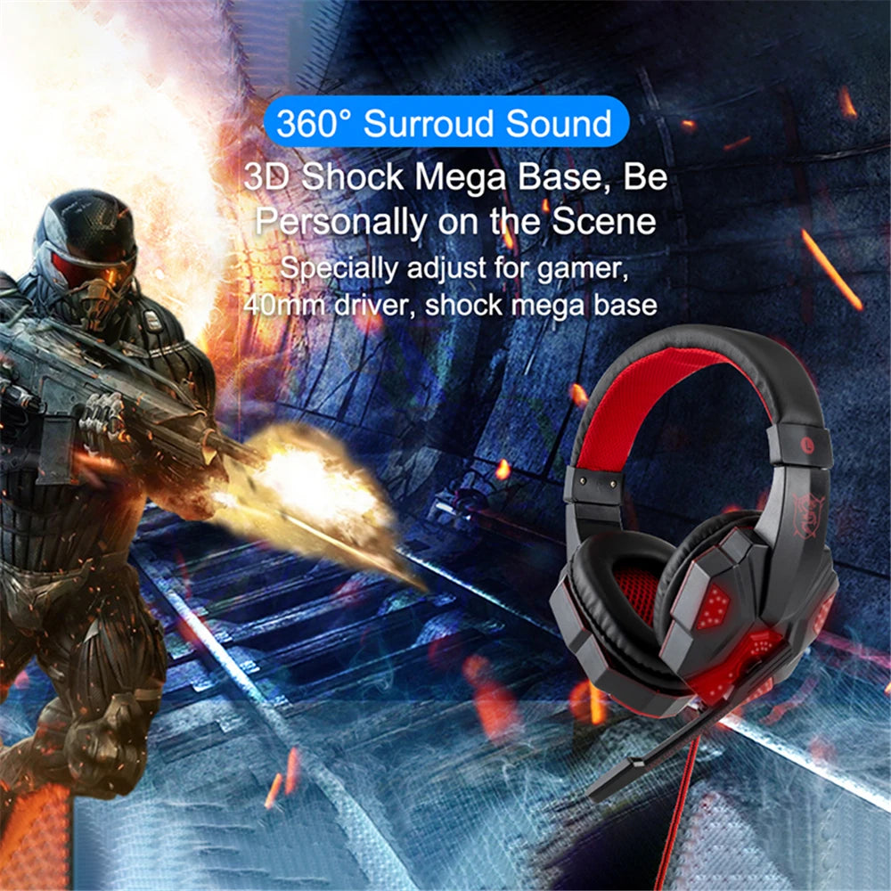 LED Light Gaming Headset - Wired, Noise-Cancelling, Mic