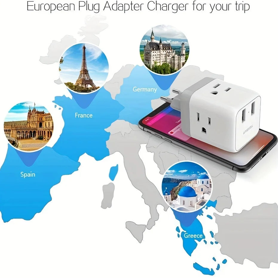US to Europe Plug Adapter 5-in-1 Travel Adapter by TESSAN