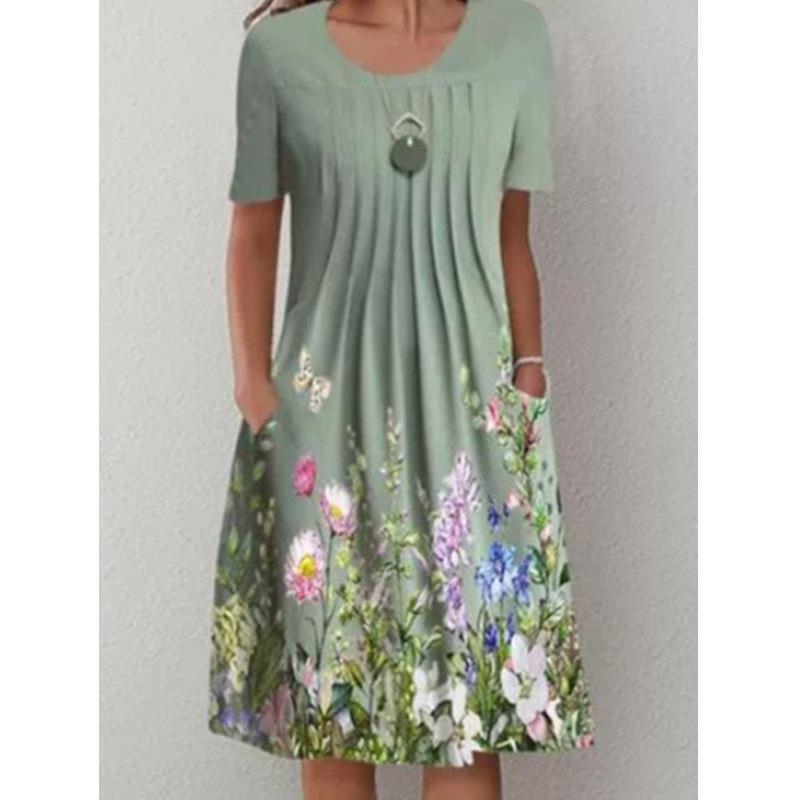 Floral Summer Dress Women O-neck Short Sleeve Fashion
