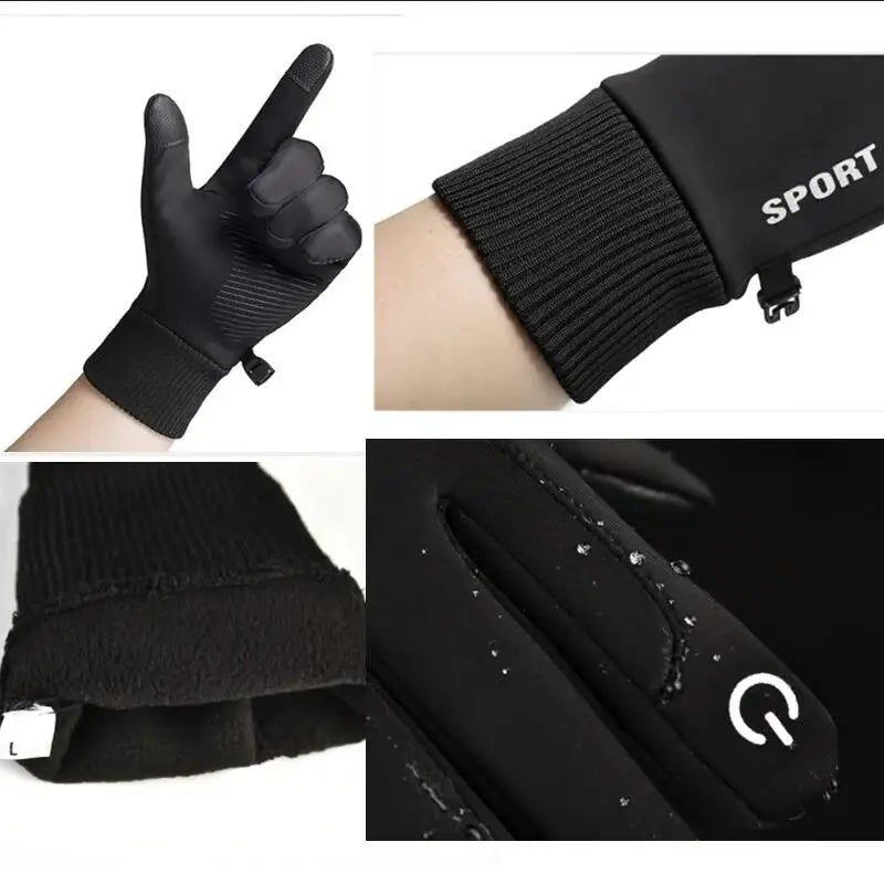 Black Waterproof Winter Cycling Touchscreen Gloves
