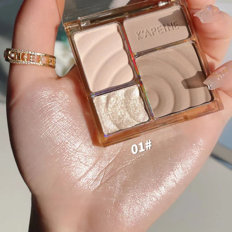 Matte Highlighter & Bronzer Palette - 4 Colors, Long-Lasting