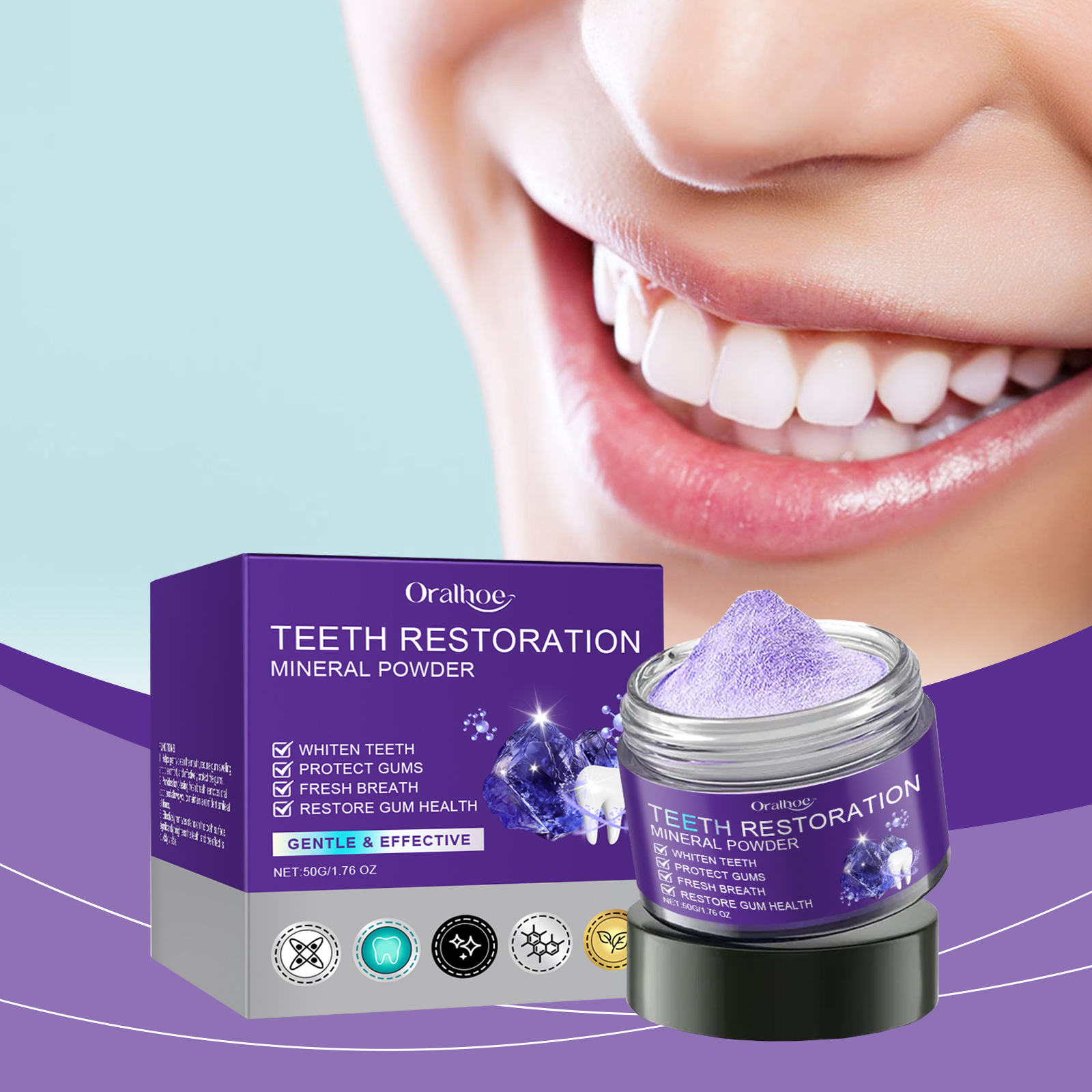 Teeth Whitening Mineral Powder - Stain Remover & Fresh Breath