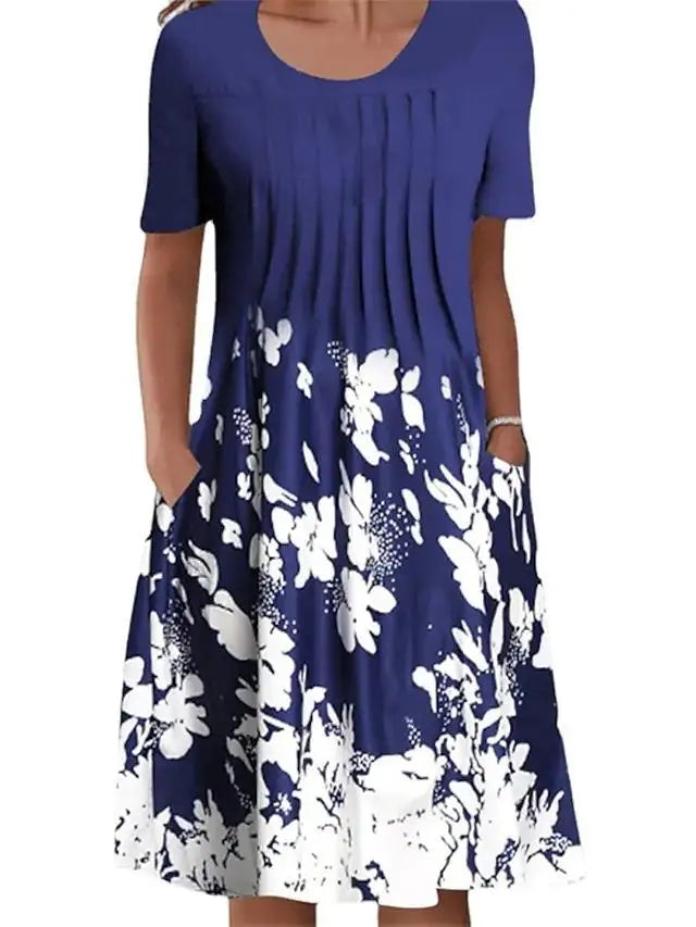 Floral Summer Dress Women O-neck Short Sleeve Fashion