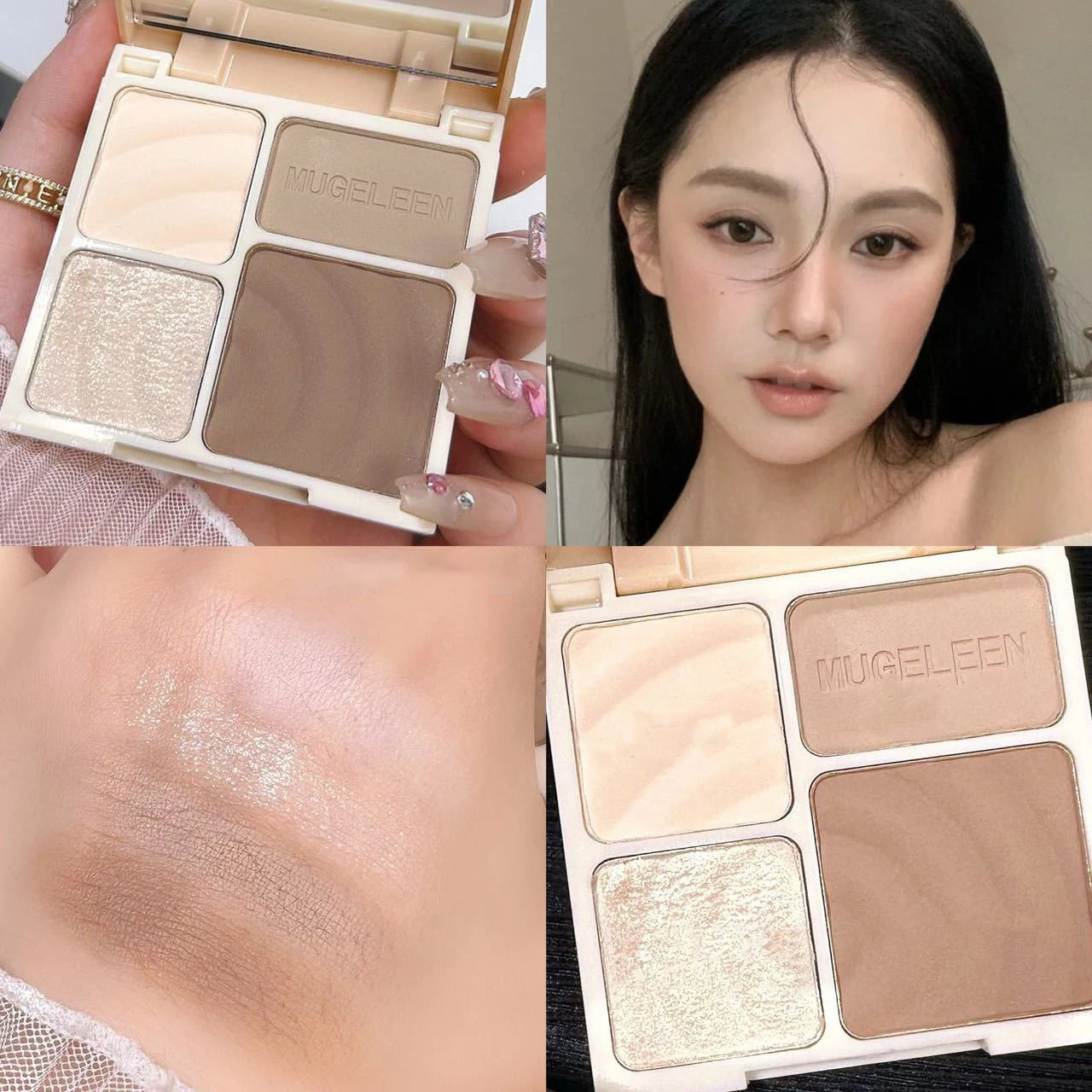 Matte Highlighter & Bronzer Palette - 4 Colors, Long-Lasting