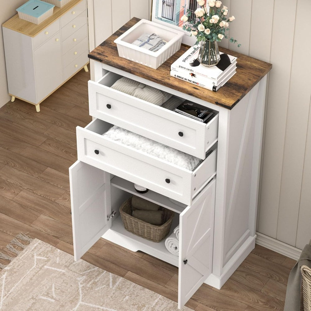 Farmhouse Dresser: Rustic Tall Chest with 2 Drawers