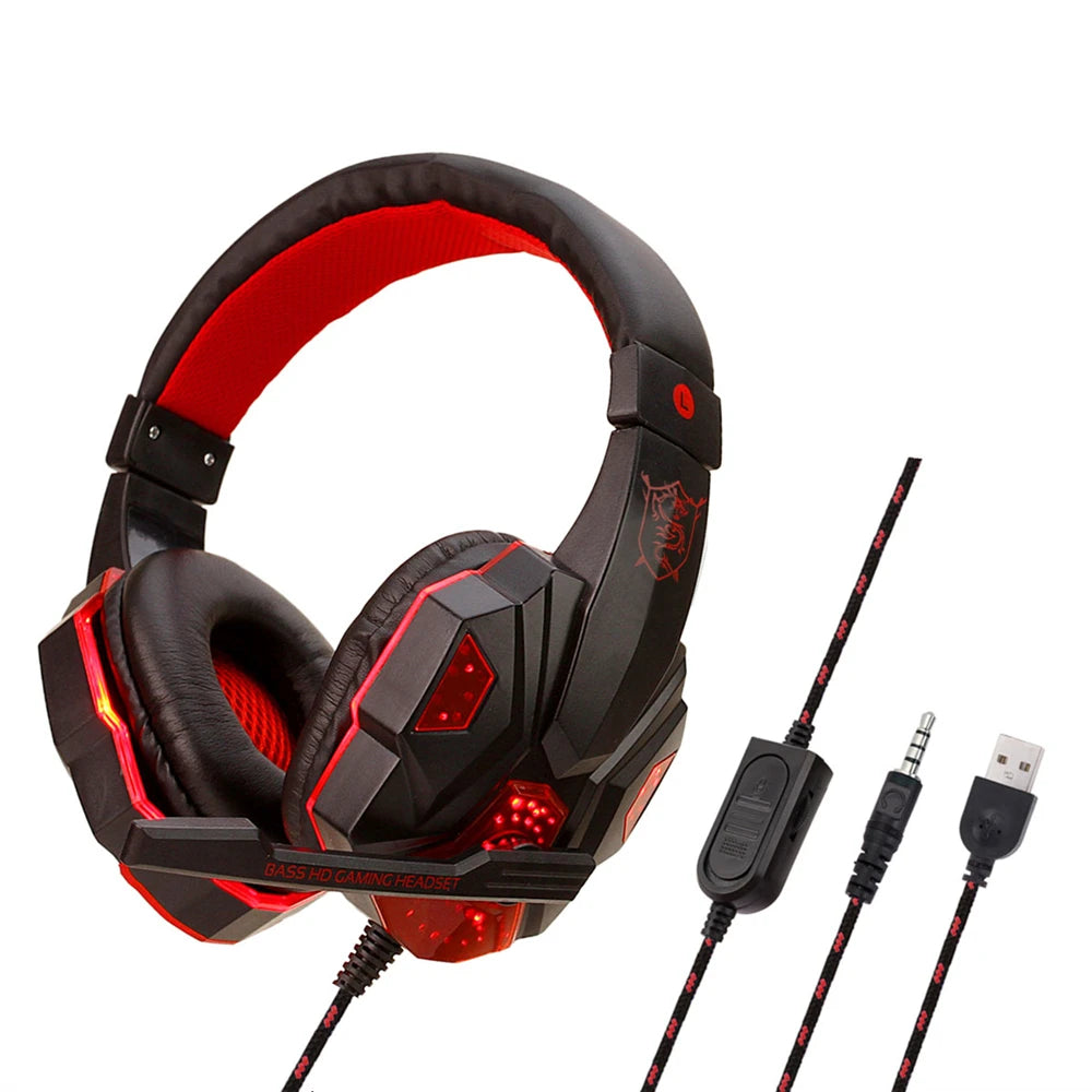 LED Light Gaming Headset - Wired, Noise-Cancelling, Mic