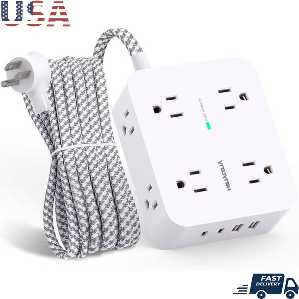 Surge Protector Power Strip 8 Outlets 4 USB 2 USB-C 5Ft Cord