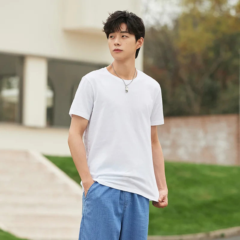 Men's Summer Cotton T-Shirts 2024 - O Neck Stretch Solid