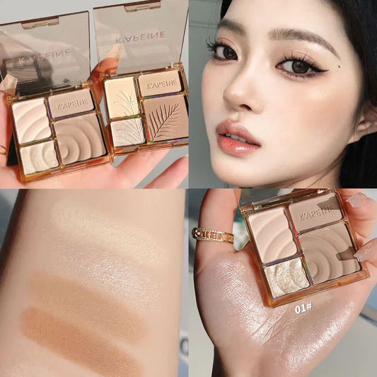 Matte Highlighter & Bronzer Palette - 4 Colors, Long-Lasting