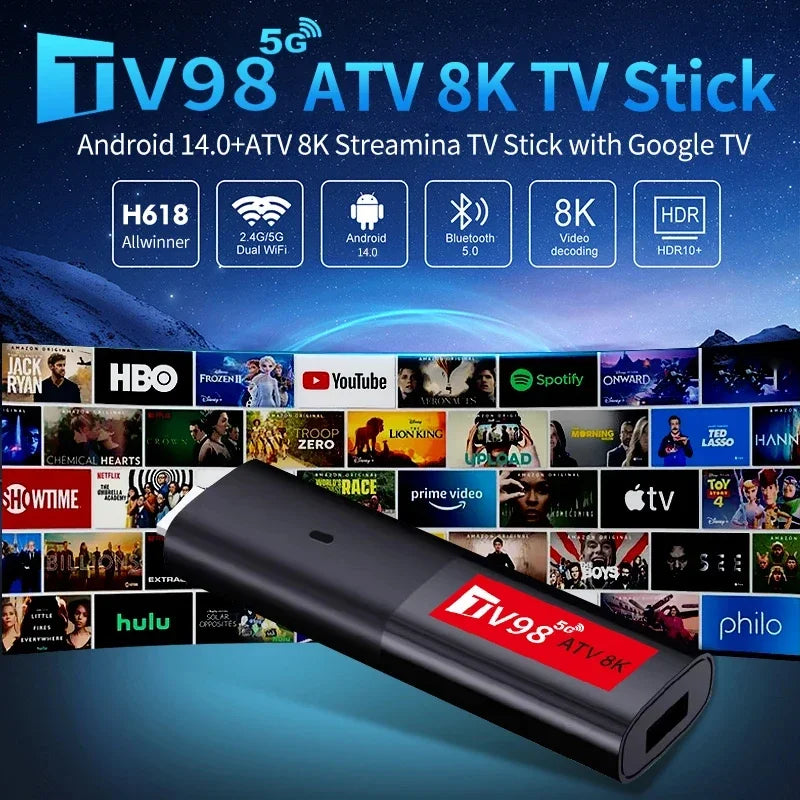 8K Android 14 TV Stick: HDR, WiFi 2.4/5G Streaming Box