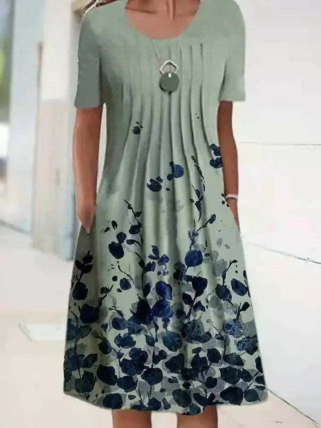 Floral Summer Dress Women O-neck Short Sleeve Fashion