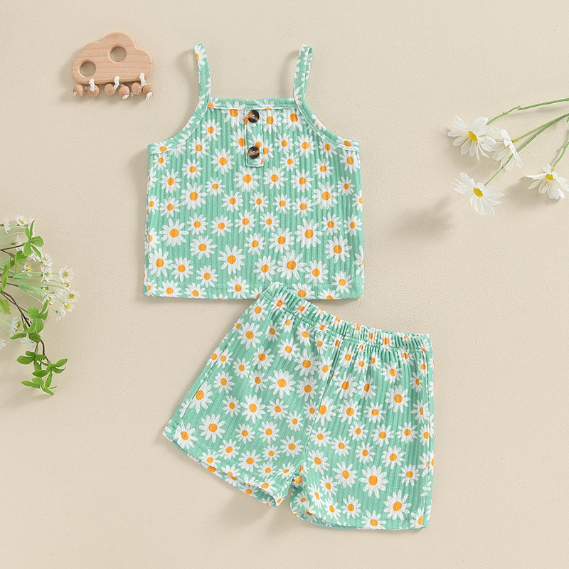 Daisy Print Baby Girls Summer Outfit - 2 Piece Set 1-5T