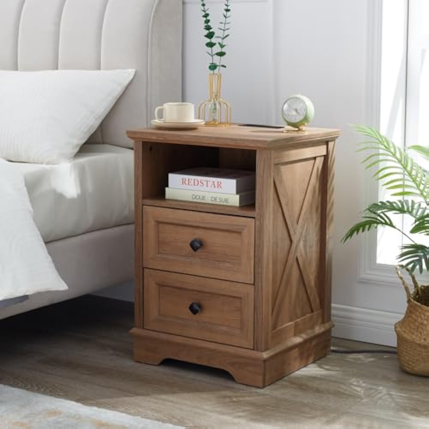 2 Drawer Dresser with Charging Station - Farmhouse Style