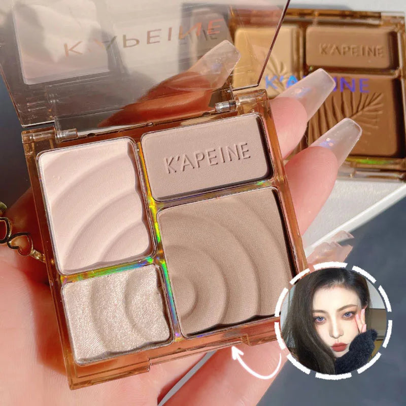Matte Highlighter & Bronzer Palette - 4 Colors, Long-Lasting
