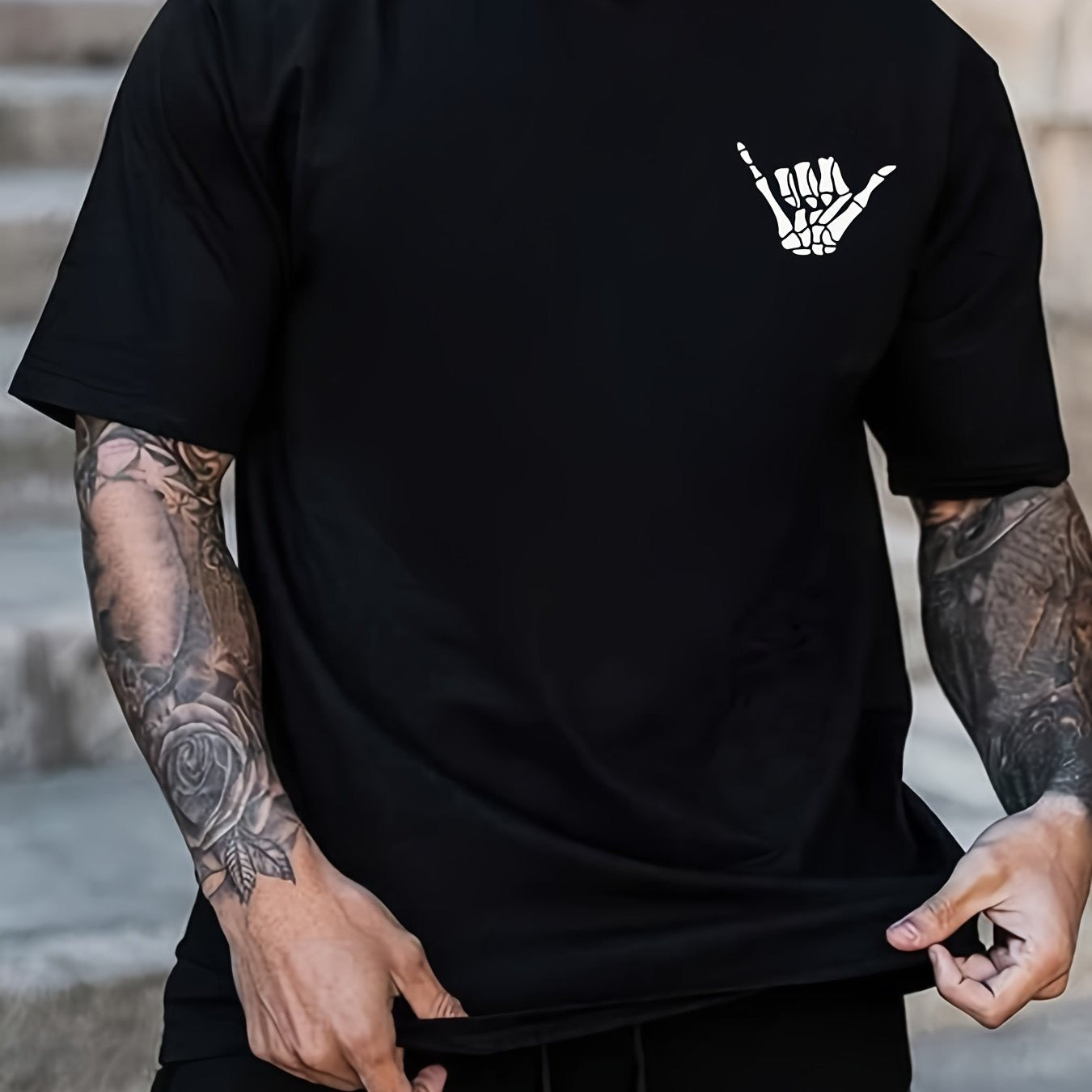 Mens Rock & Roll Graphic Tee - Casual Crew Neck T-Shirt
