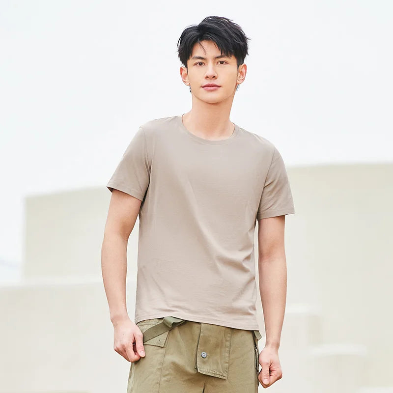 Men's Summer Cotton T-Shirts 2024 - O Neck Stretch Solid