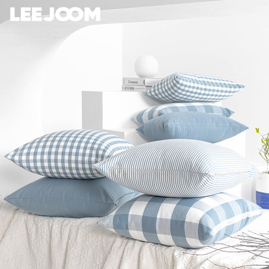 Light Blue Plaid Pillow Covers - Decorative Sofa Cushion 30x50cm