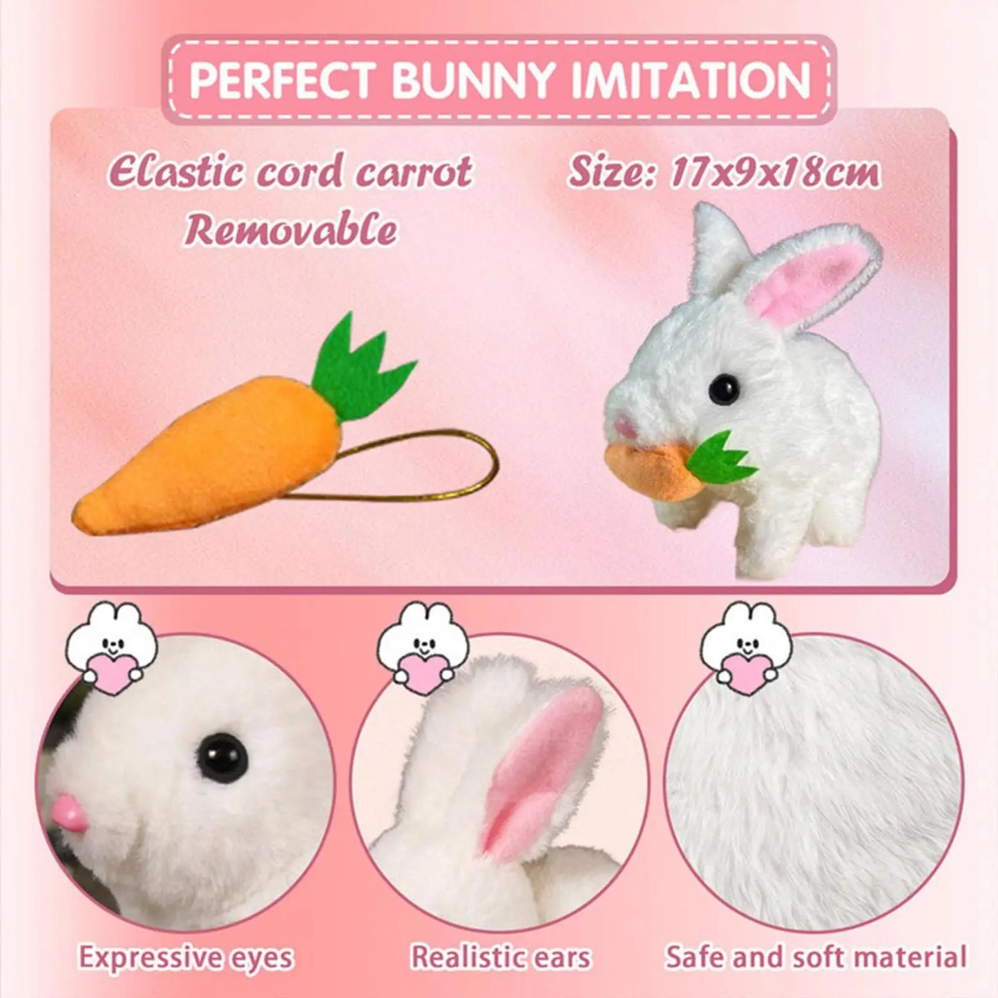 Plush Bunny Toy - Interactive Electric Feeding Carrot Doll