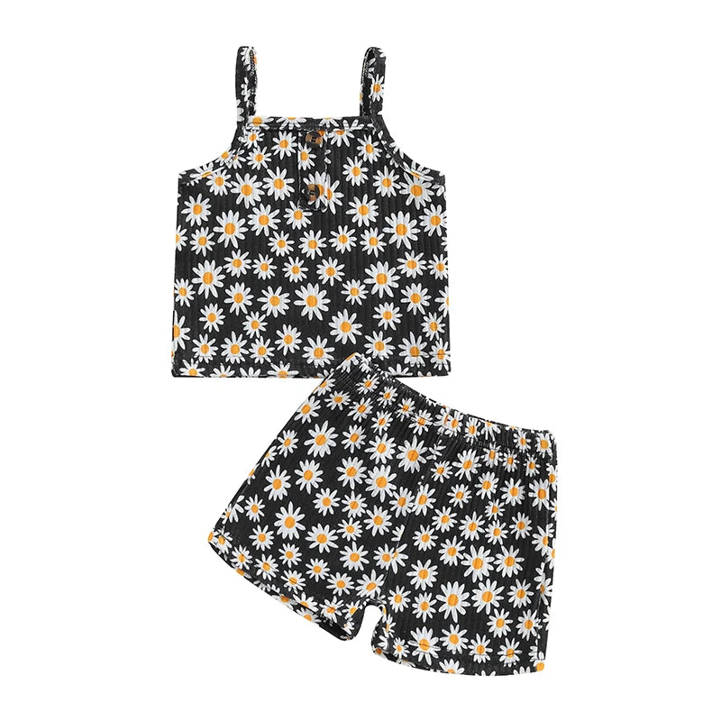Daisy Print Baby Girls Summer Outfit - 2 Piece Set 1-5T