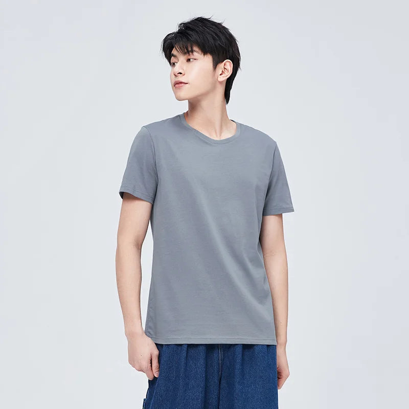 Men's Summer Cotton T-Shirts 2024 - O Neck Stretch Solid