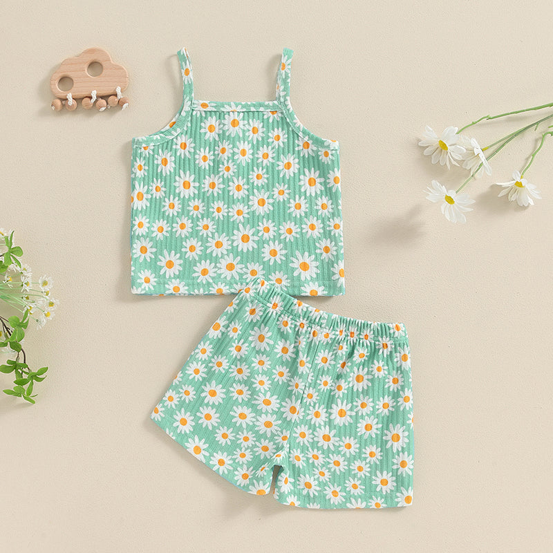 Daisy Print Baby Girls Summer Outfit - 2 Piece Set 1-5T