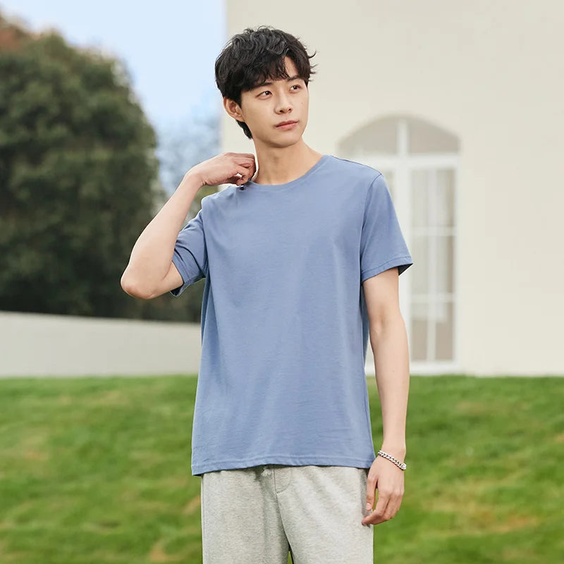 Men's Summer Cotton T-Shirts 2024 - O Neck Stretch Solid