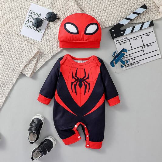 Baby Jumpsuit Set: Spider Cartoon 0-6M with Hat