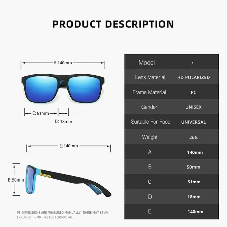 Polarized Sunglasses UV400 Luxury Designer Vintage Square